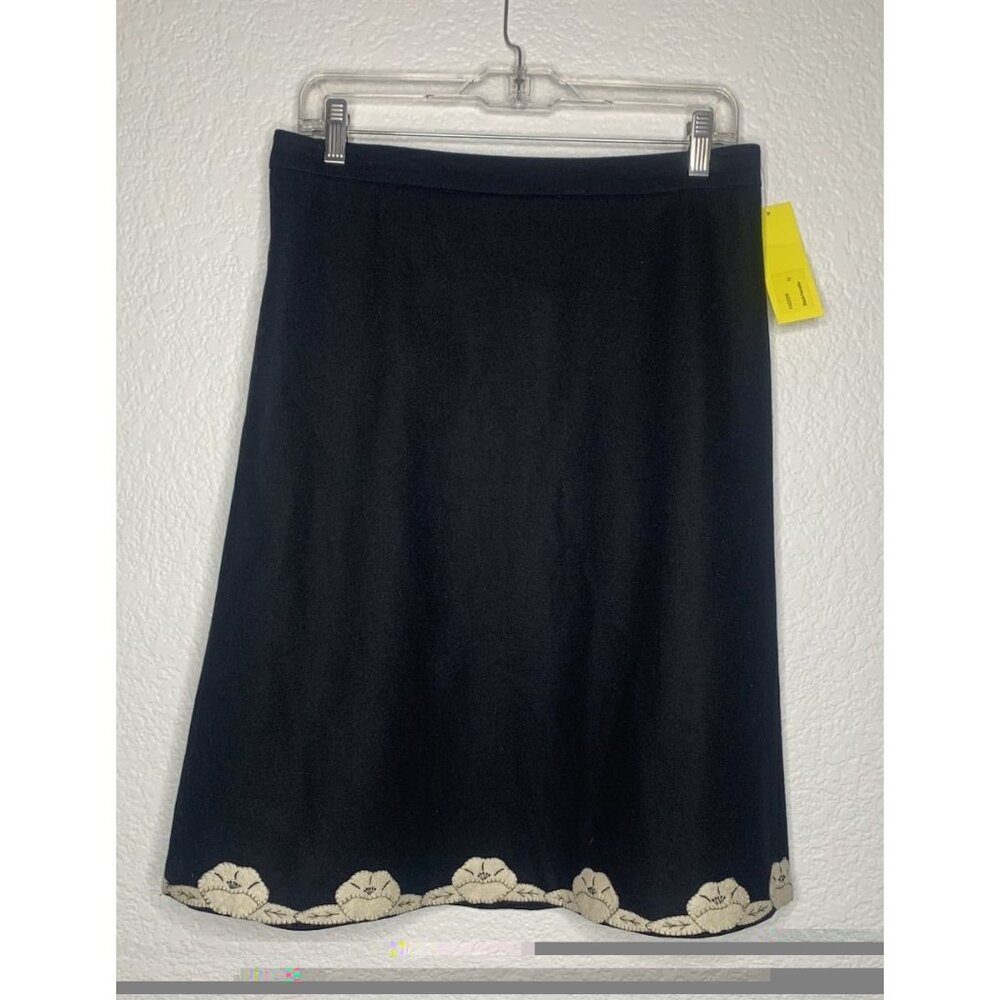 NWT Vtg Helen Wang Wool Skirt Women Size 12 A-Line Hem White Flowers Lined 90s